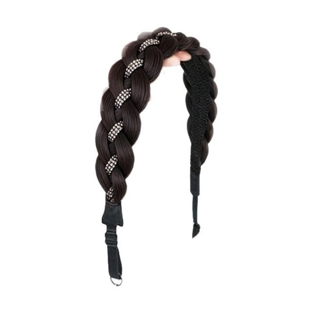 Stylish Rhinestones Braids Headband Non-Slip Fishtail Braid Hair Hoop Easy Wig Headband  Party
