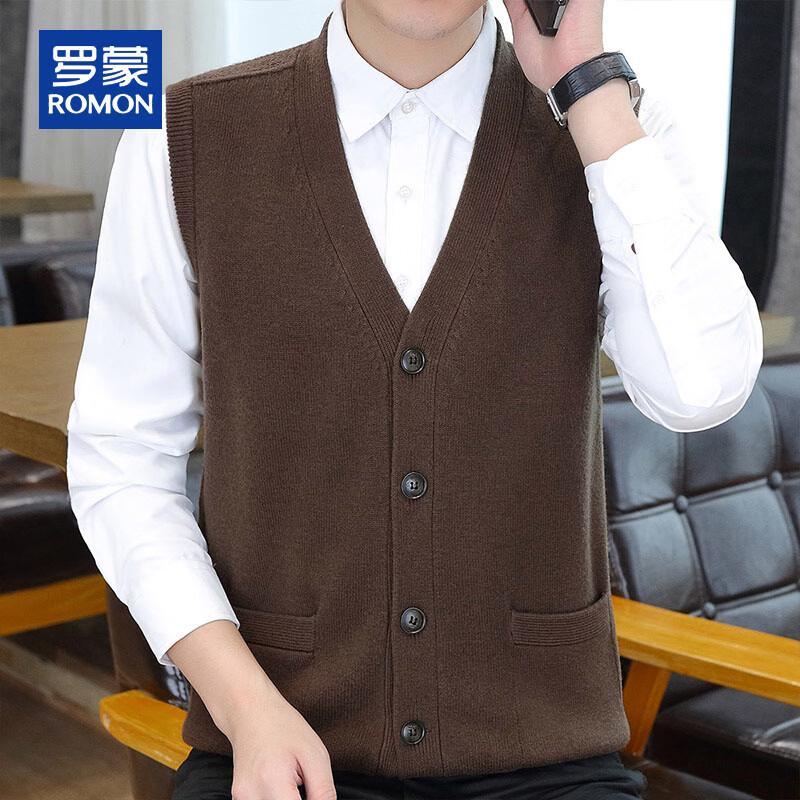 ROMON Men's 100% Merino Wool V-Neck Cardigan Vest