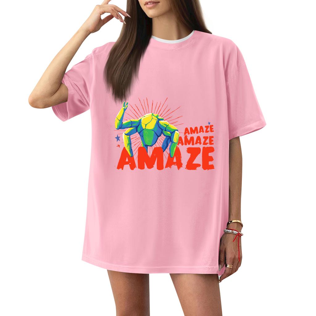 Women's Casual Printed T-Shirt Round Neck Pullover Short Sleeve Top