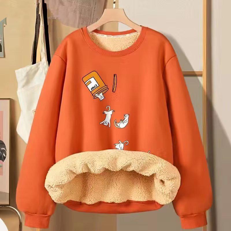 

Свитер унисекс из овчины - Осень/Зима, свободный крой, плюш, теплая повседневная куртка XL оранжевый