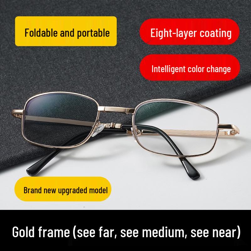 Anti-Blue Light Photochromic Folding Reading Glasses with Smart Zoom for Near, Mid, and Far Distances