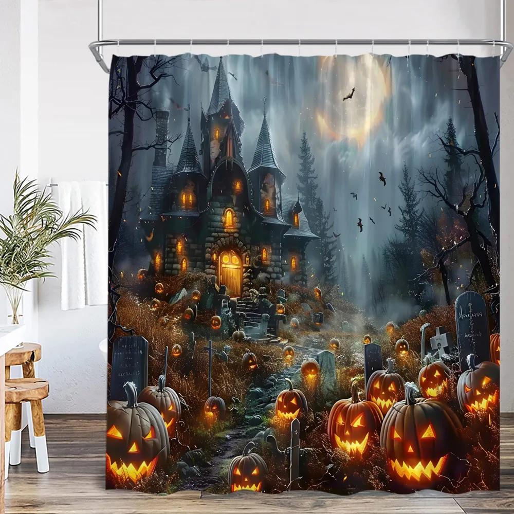 Rideau douche nuit effrayant maison hantée, décor à capuche effrayant, rideau de bain d'Halloween