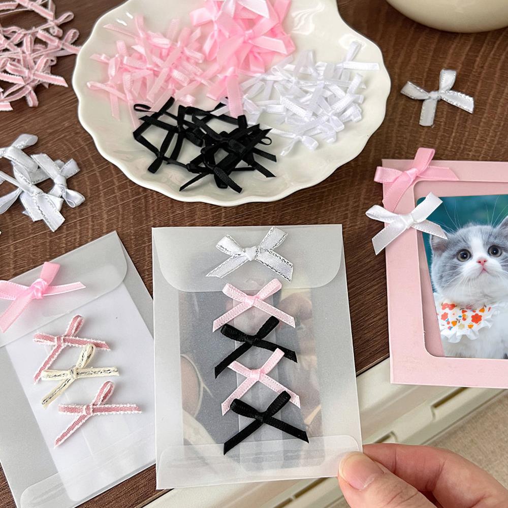 10Pcs Handmade Small Satin Ribbon Pink Bow Photocard Holder Packaging Materials Craft DIY Gift Decor Small Knot Bow Accessories