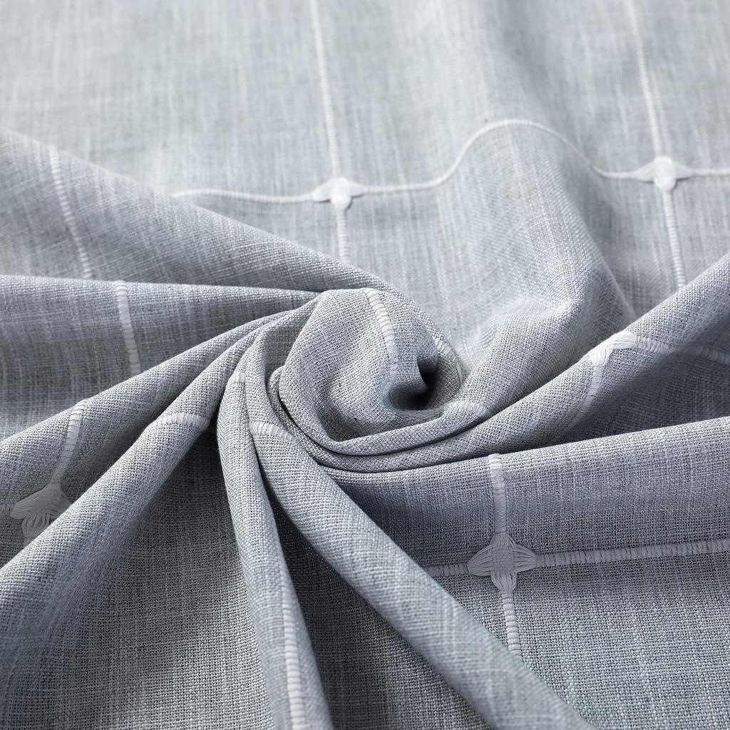 Lattice Oval Tablecloth Rustic Embroidery Cotton Linen Fabric Grey Checkered Table Cover Tablecloths for Kitchen Dining Party Tabletop Decoration 60