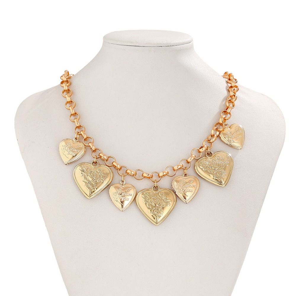 Exaggerate Metal Heart Bracelet Stereoscopic Vintage Jewelry Fashion Heart Pendant Necklace  Gift