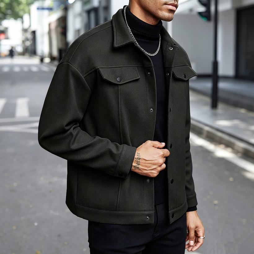 

Men Wool Short Coats Jackets Blends Turn Down Collar Coat Thick Warm Snap Button Y2k Streetwear Jacket Work Outerwear Spring S чёрный