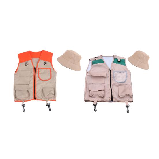 Kids Outdoor Adventure Kit Explorer Vest And Hat Set Pretend Play And Nature Exploration Gear Set for Young Explorers Camping Fishing Cosplay Costume