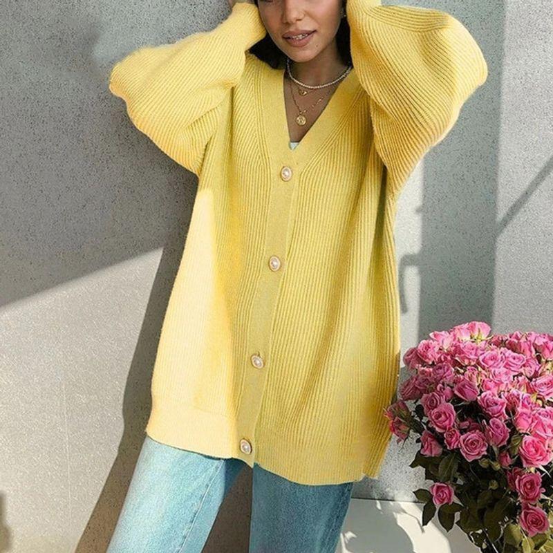 Fashion Sweater Outwear Pure Color Casual Cardigan Loose Knitting Breasted Women Knitted Jacket