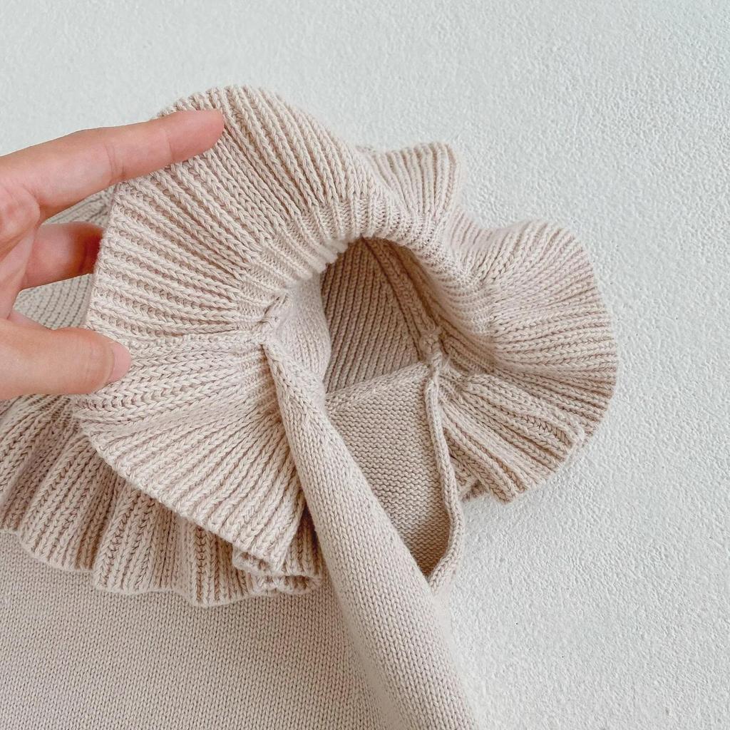 Jesień 2024 Niemowlęca i Dziewczęca Dzianinowa Kombinezon Bez Rękawów z Falbanką i Zestaw Kapelusza