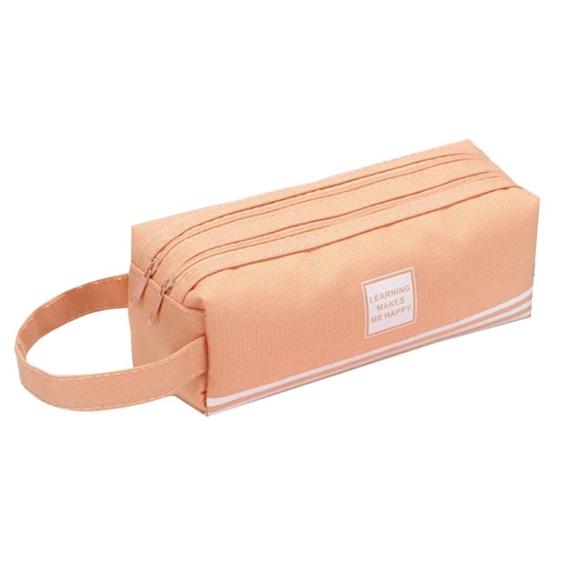 Large Capacity Pencil Case Large Compartments Canvas Pen Pouches Double Layered Pencil Case for Student Women Girl розовый
