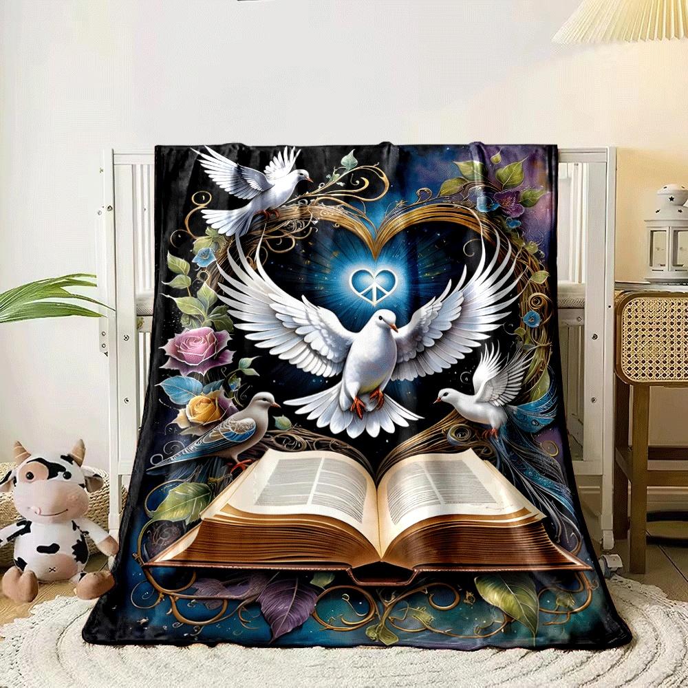 Doves, an Open Book, a Glowing Heart, and Floral Elements Form a Harmony. for All Seasons Blanket Lunch Break Throw Gift