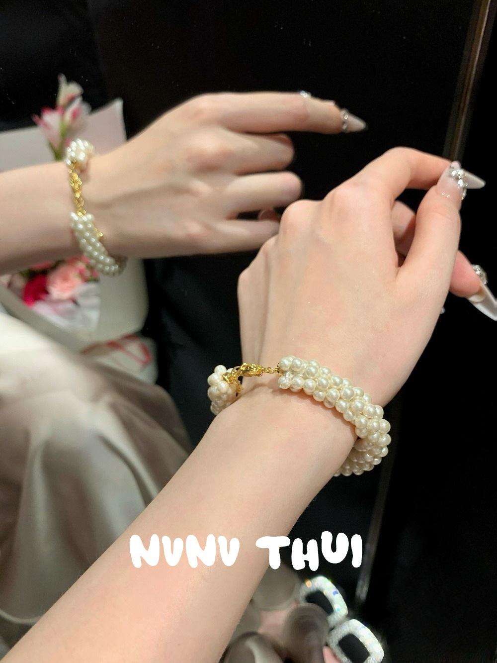 

Jewelry, Court Princess Multi-Layered Pearl Necklace, Twist, Banquet Haute Couture Wheat Ear Pearl Bracelet Set