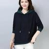 Spring  Women Sweater Pullover  Fashion Color Blocked Hooded Long Sleeved Knitted Sweater   Tops