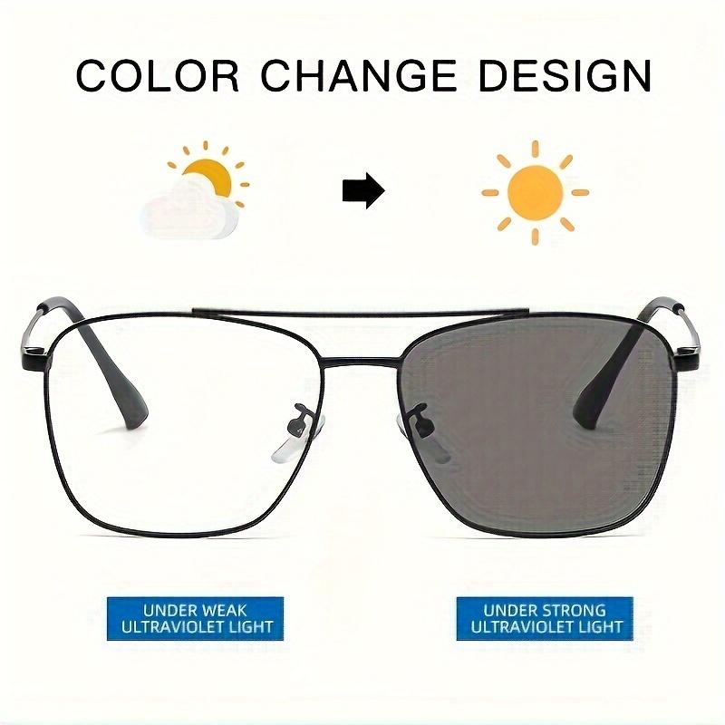 New Retro Double Beam Design Metal Frame Glasses For Men And Women Day And Night Use Anti-Blue Light Color-Changing Glasses