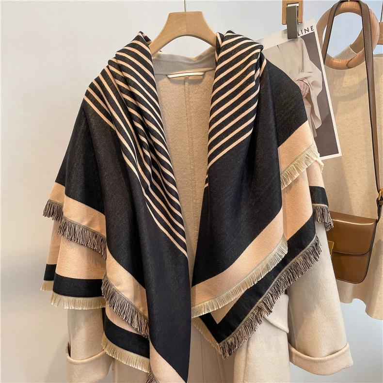 122*128cm Oversized  Imitation Cashmere Wrap with Tassels, Floral Travel Blanket Cape Pashmina Shawl for Women, Versatile scarf