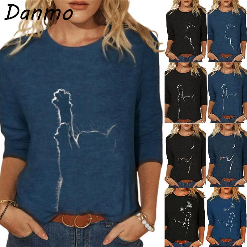 

Danmo Funny Cute Cat 3D Print Повседневные пуловеры Женская одежда Весенне-осенние толстовки с длинными рукавами Футболки Женская одежда Модные топы больших размеров