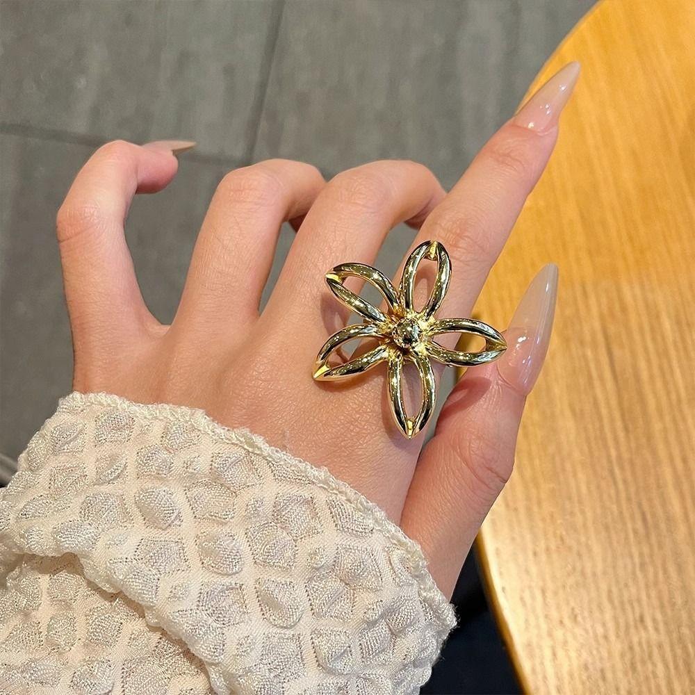 Exaggerated Open Ring Open Adjustable Women Ring Creative Hollow Flower Ring Special Occasion