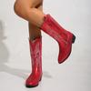 Western Cowboy Boots 2024 Winter Fashion Mid-calf Women's Boots Retro Pointed Toe Slip-on Mid Heel Pink Boots Shoes for Women
