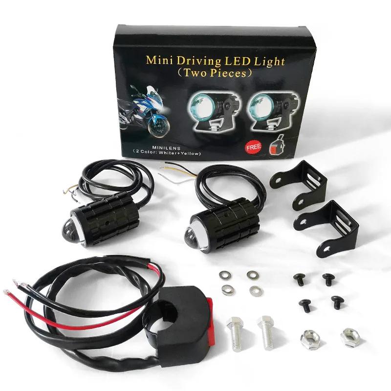 

2Pcs Motorcycle Mini Driving Light Dual Colo for Headlight Auxiliary Spotlight Lamp R ATV Scooter Moto Fog Light Accessories 12V