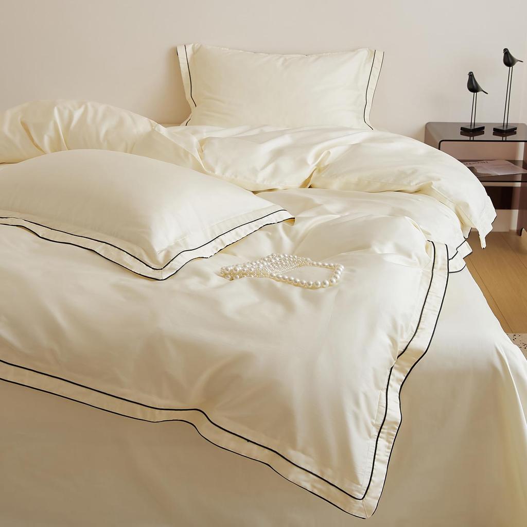 100-Piece Luxury Cotton Satin Bedding Set – Solid Color Duvet Cover with Xinjiang Long-Staple Cotton Sheets.