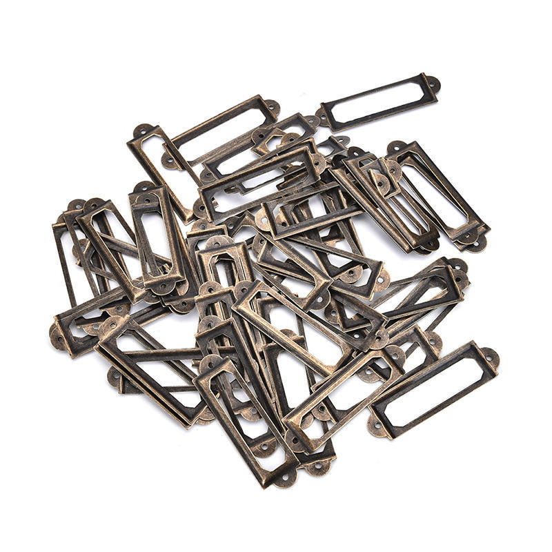 50 X Rám Zásuvka Box Pouzdro Skříňka Držáky Štítků na Karty 60X17Mm Staromosaz,