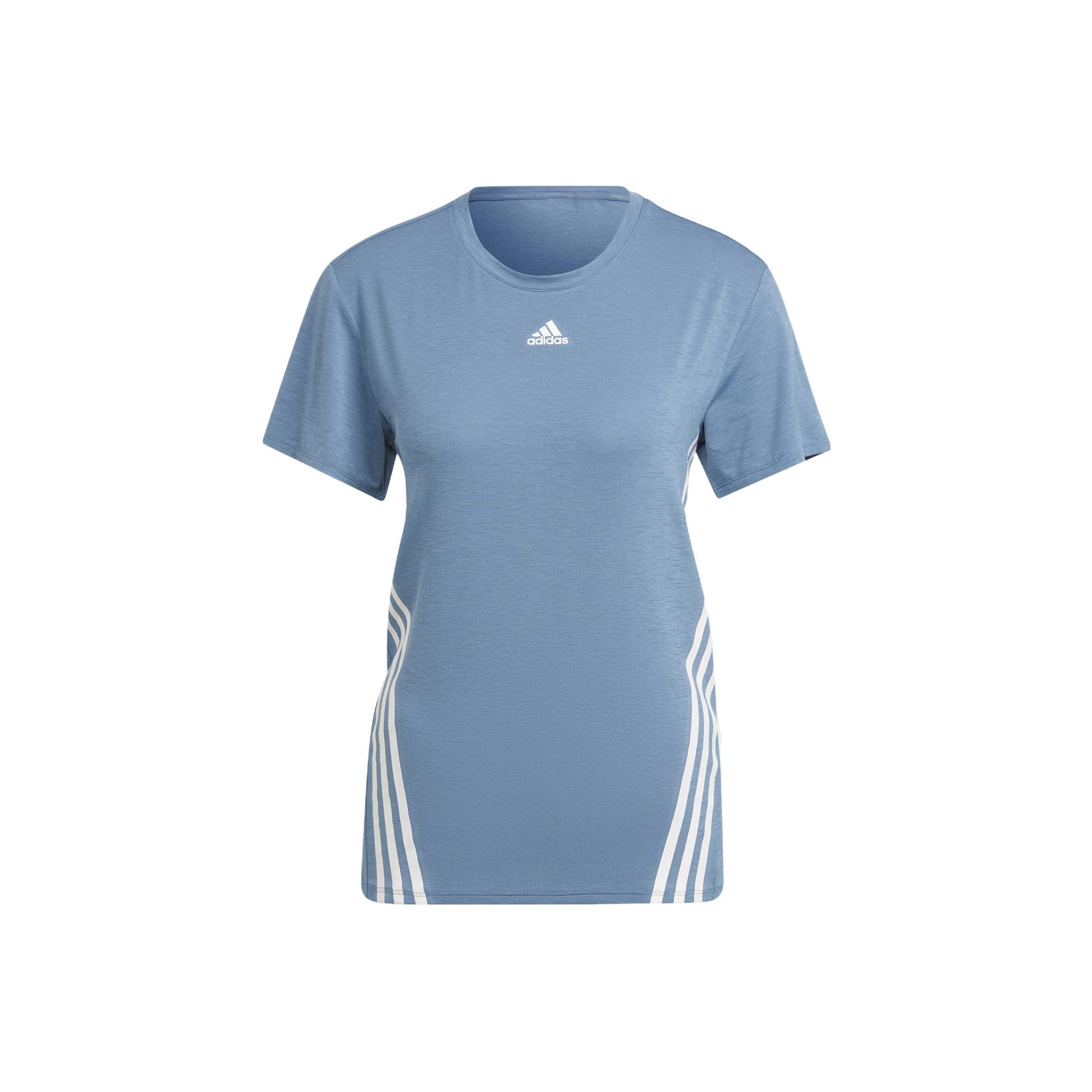

Adidas Logo Three Stripes Printed Sports Short Sleeve T-Shirt Women Tops Blue HG3160 XS