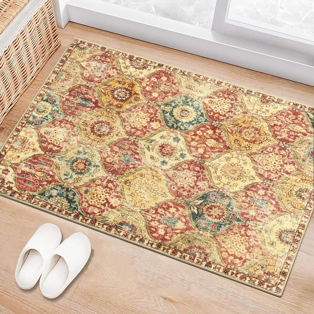 1Pcs Vintage Boho Floral Printed Kitchen Mat Soft Thickened Kitchen Floor Mat Waterproof Non-slip Oil-proof Floor Mat Runner Rug