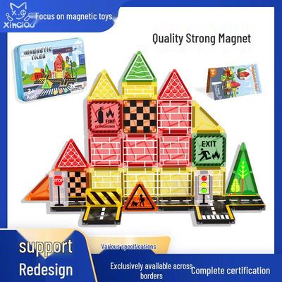 Magnetic Tiles Traffic City Educational Building Set with Portable Iron Box