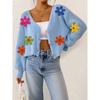 Women's Autumn and Winter New Three-dimensional Embroidery Colorful Flower Splicing Button Cardigan Sweater Short Coat for Women