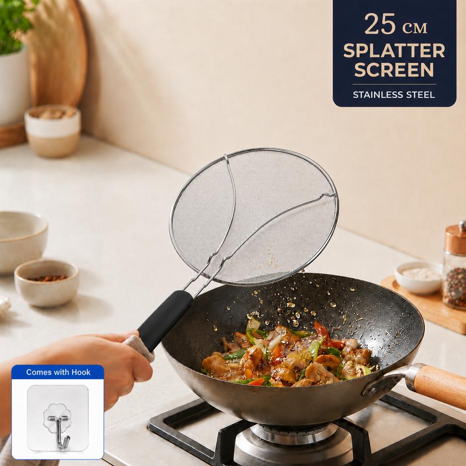 Frying Pan Sprinkler - Stainless steel grease splash Guard - Covers oil splashes when frying bacon, cooking fried chicken or popcorn