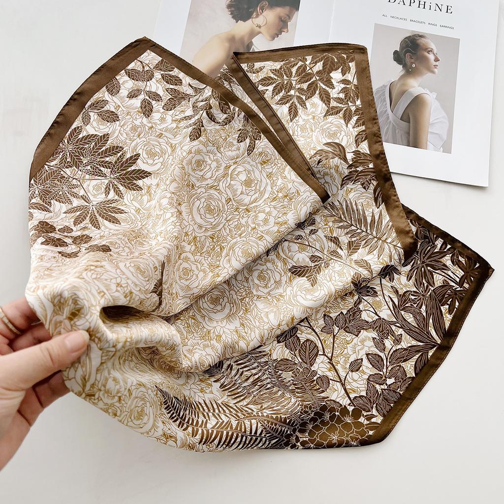 Fashion 70Cm Outer Simulation Silk Square Scarf Korean Thin Plant Flower Silk Scarf Women'S Professional Scarf