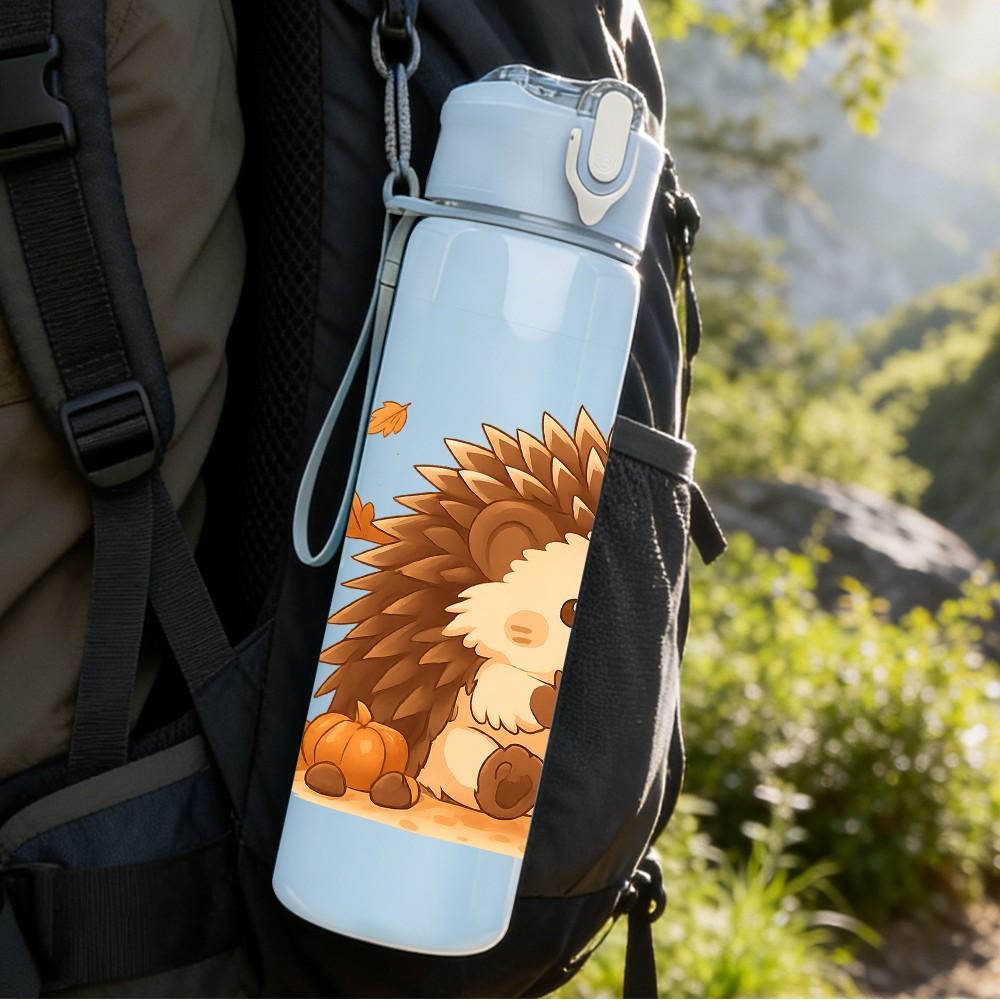 1PC Hedgehog Coffee Autumn Print 750ml Color Plastic Sports Water Bottle Leakproof Flip Straw Lid Suitable for Sports Office Home Use