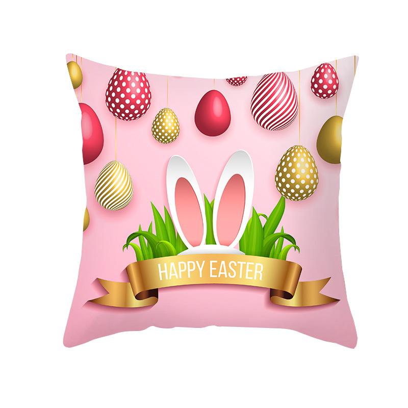 Colorful Easter Pillowcase Rabbit Egg Print Series Peach Skin Home Pillowcase Sofa Cushion