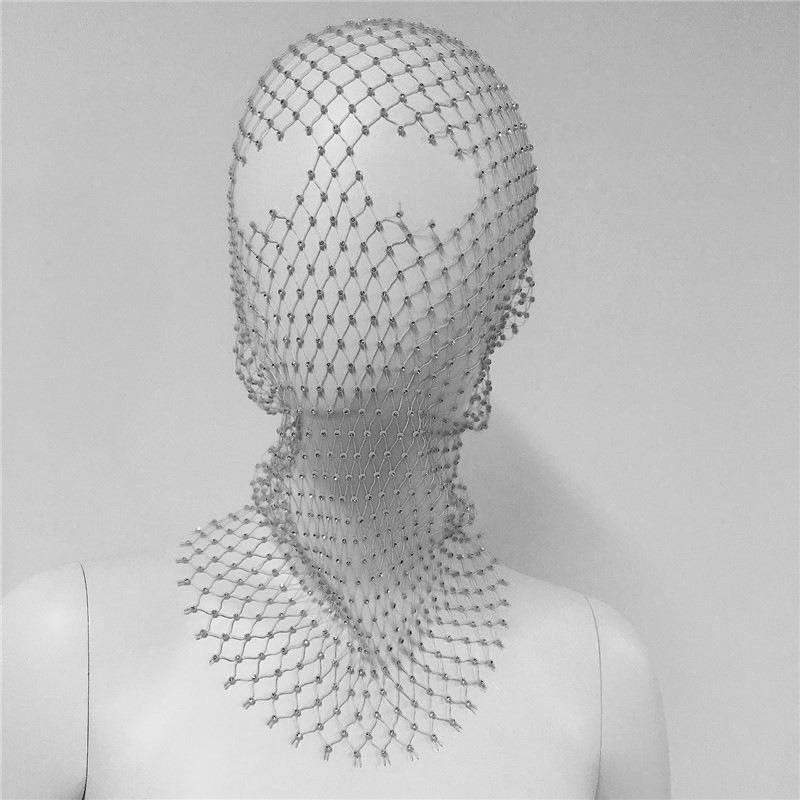 Meier Accessorize with a rhinestone elastic mesh headband - holiday carnival sparkling diamond face mask