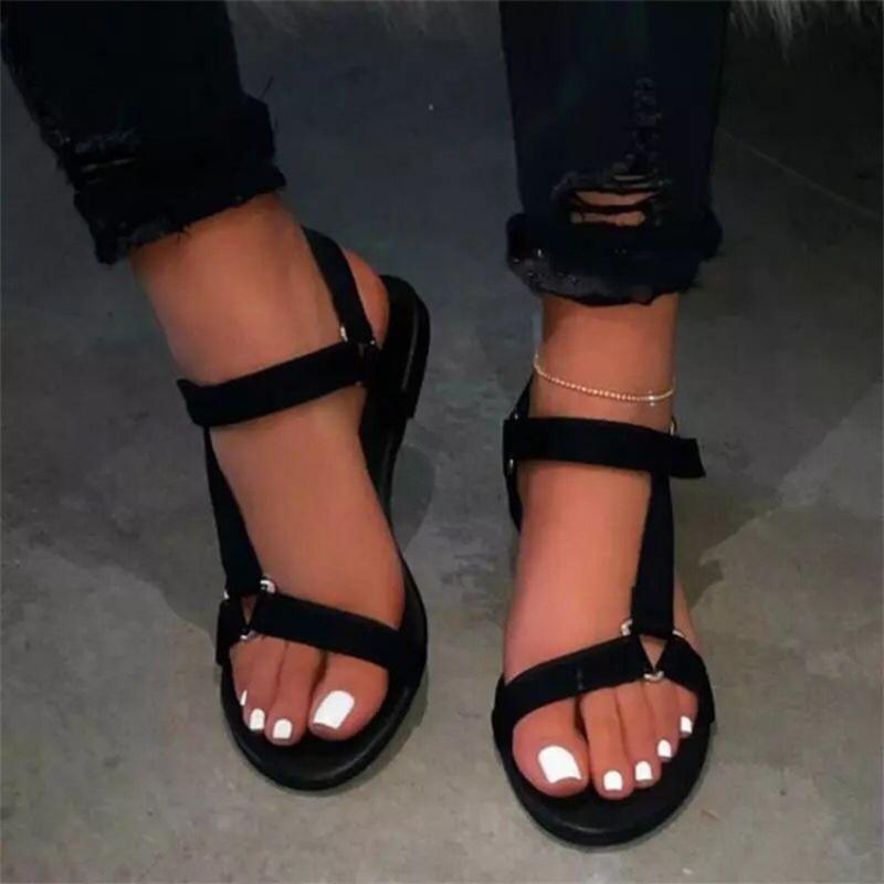 Summer lightweight Velcro flat casual sandals women's large size new open-toed sandals