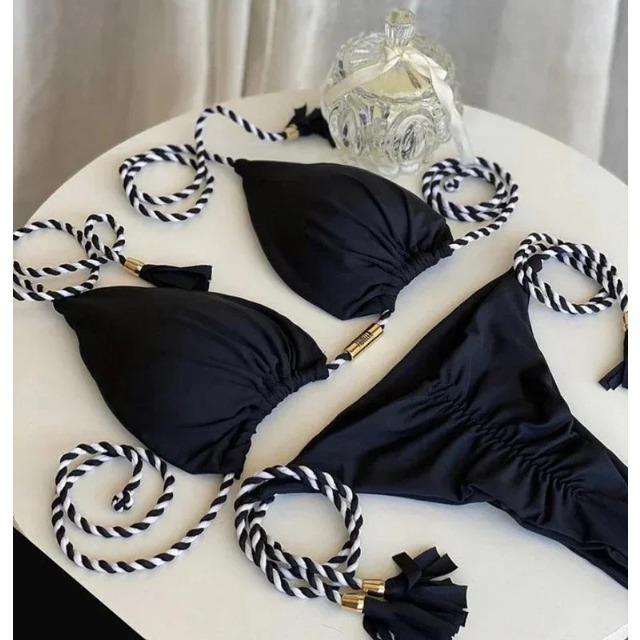 Badetøy Strandferieantrekk Thong Bikinisett Badedrakter Sexy Jente Bikinier Trekantbandasje Dameklær Strandtøy