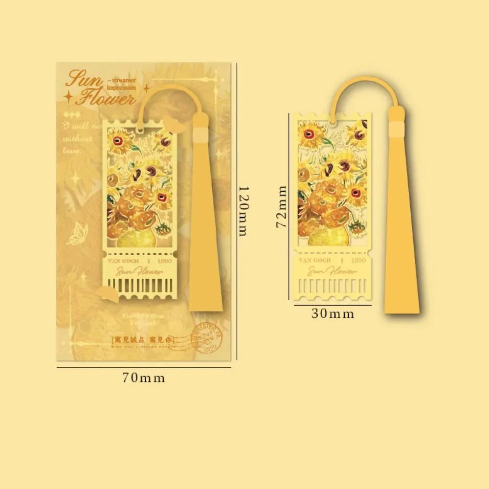 Retro Metal Metal Bookmark Tassels Oil Painting Style Hollow Bookmark Stationery Famous Painting Book Clip Teacher