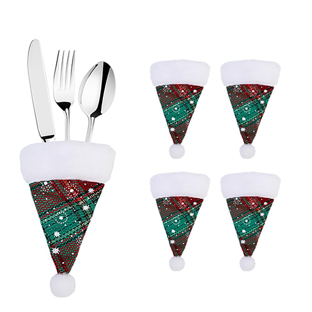 20/1Pcs Mini Santa Hats Fork Knife Cutlery Holders Bag Wine Bottle Cover For Home Xmas Party Table Decoration New Year Kids Gift
