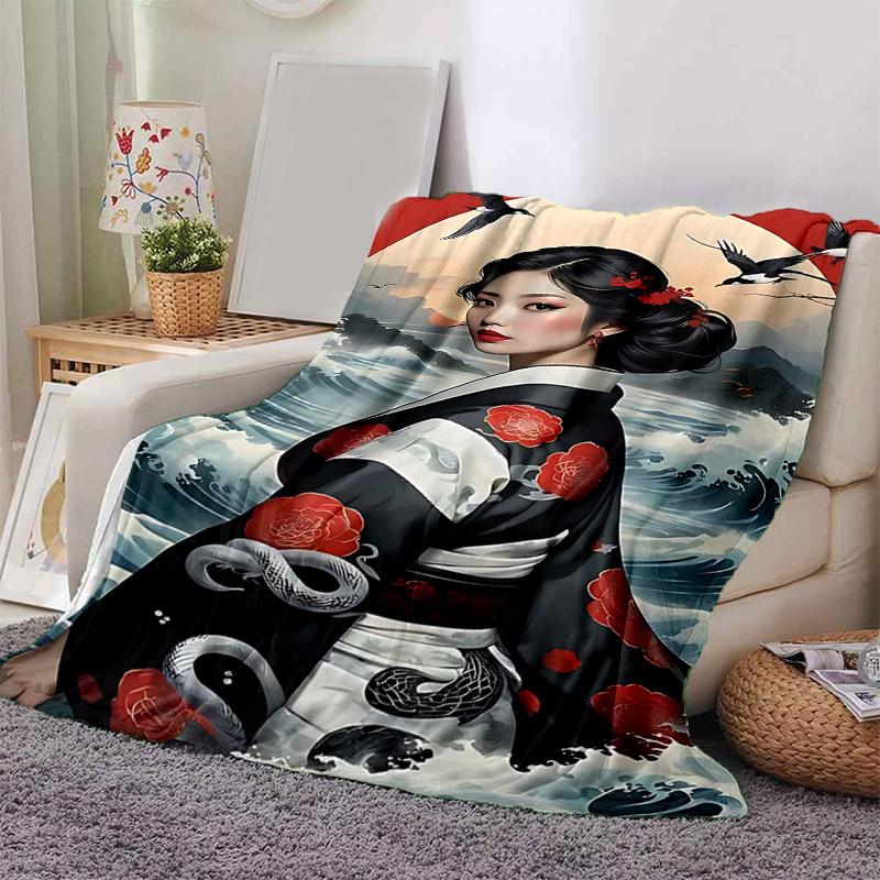 1pc Japanese Geisha Design Throw Blanket Home Decor, Sofa Cover, Outdoor Blanket .W052