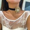 Fashion Rhinestone Flower Choker Black Collar, Lolita Flower Necklace Necklace For Women