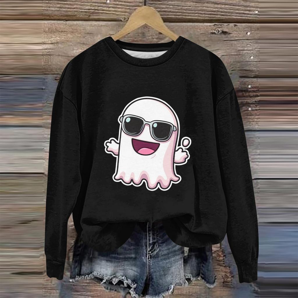 Women's Fashion Long Sleeve Halloween Print Round Neck Sweater Top