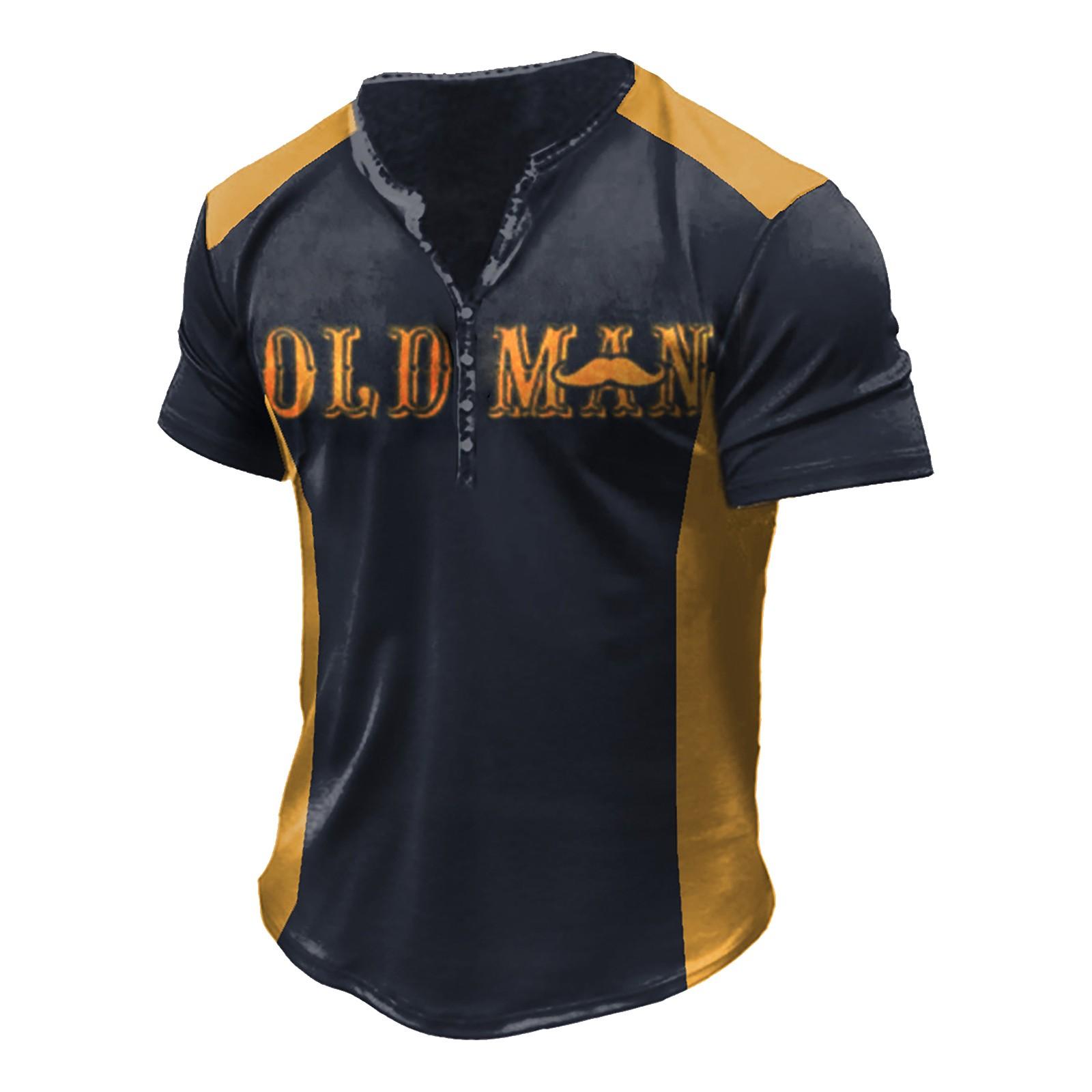 

Мужская футболка с принтом на открытом воздухе, свободный топ с короткими рукавами на пуговицах в стиле ретро XXL тёмно-синий