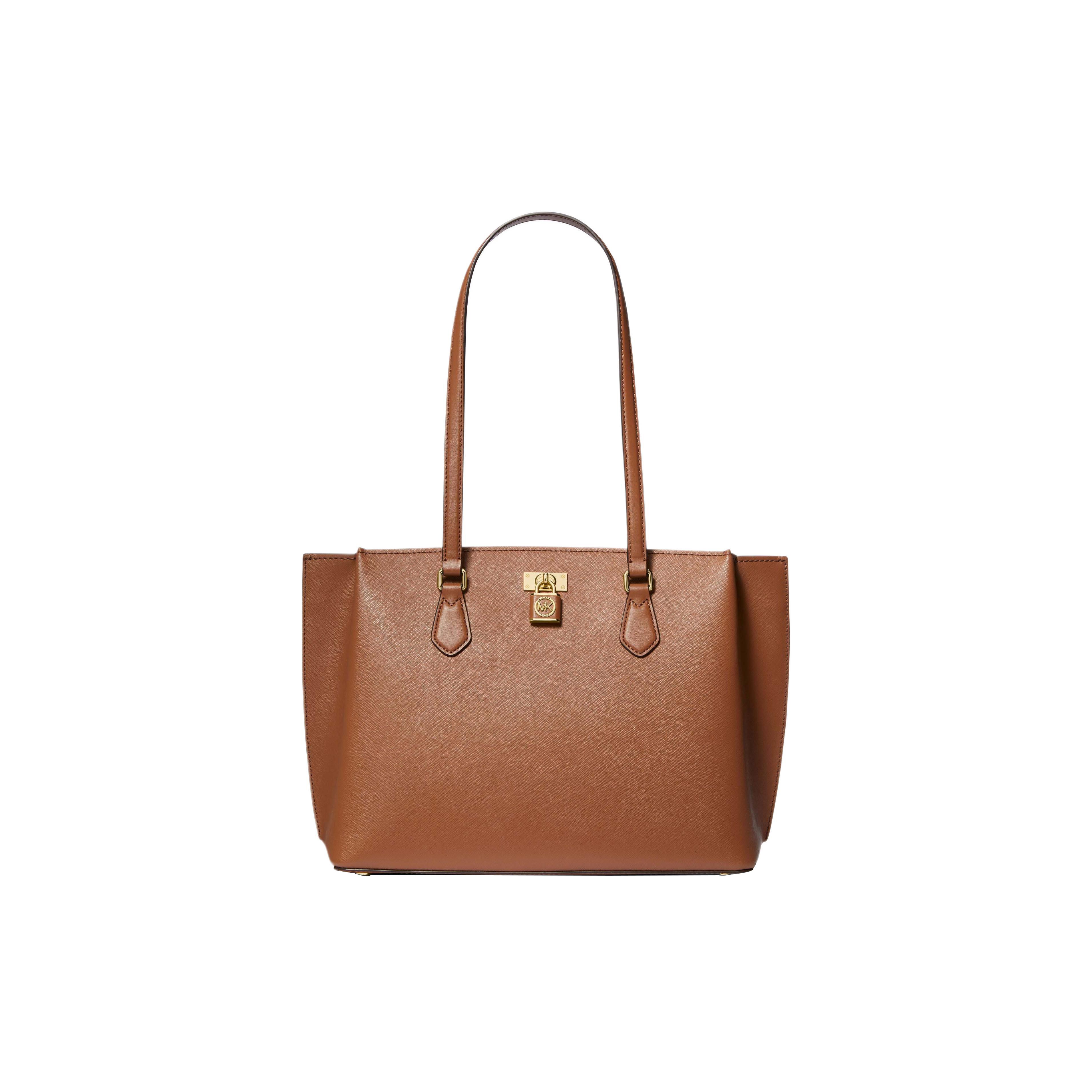 

Michael Kors MK Ruby Solid Color Large Capacity Lock Zipper Closure Protective Foot Tote Bag Women Tote Brown 30S3GR0T3L-230 Basic Set (Bag+Dust Bag)