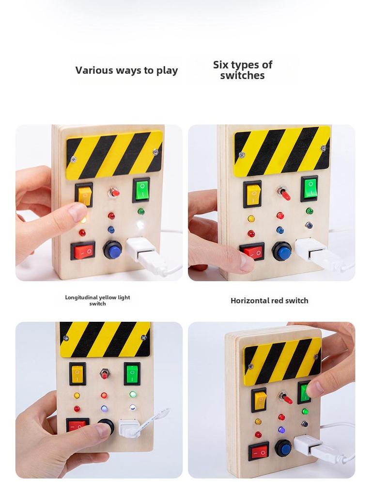 Interactive LED Wooden Busy Board: Children's Early Education Toy with Switches & Sockets
