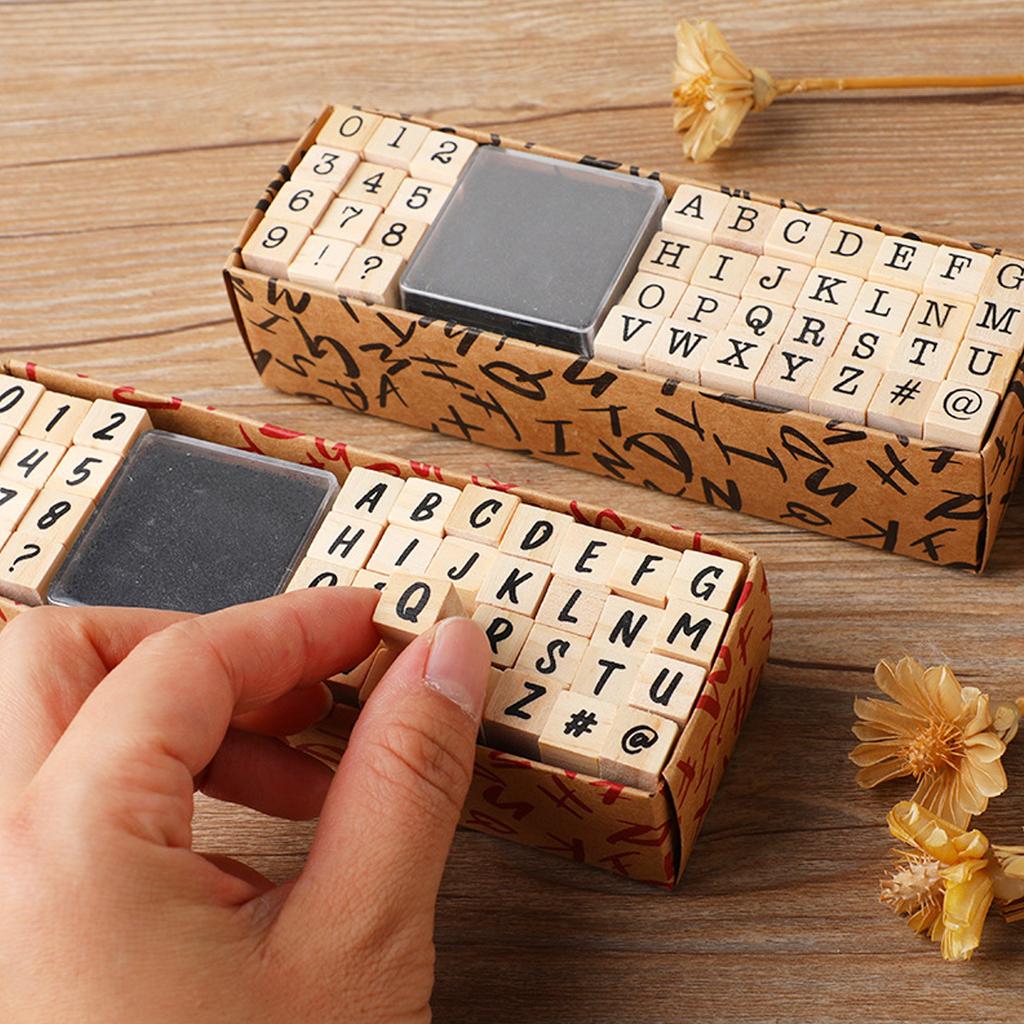 40Pcs Alphabet Stamps Vintage Wooden Rubber Letter Standard Stamp Set for Craft Card Making Planner Scrapbooking Journals