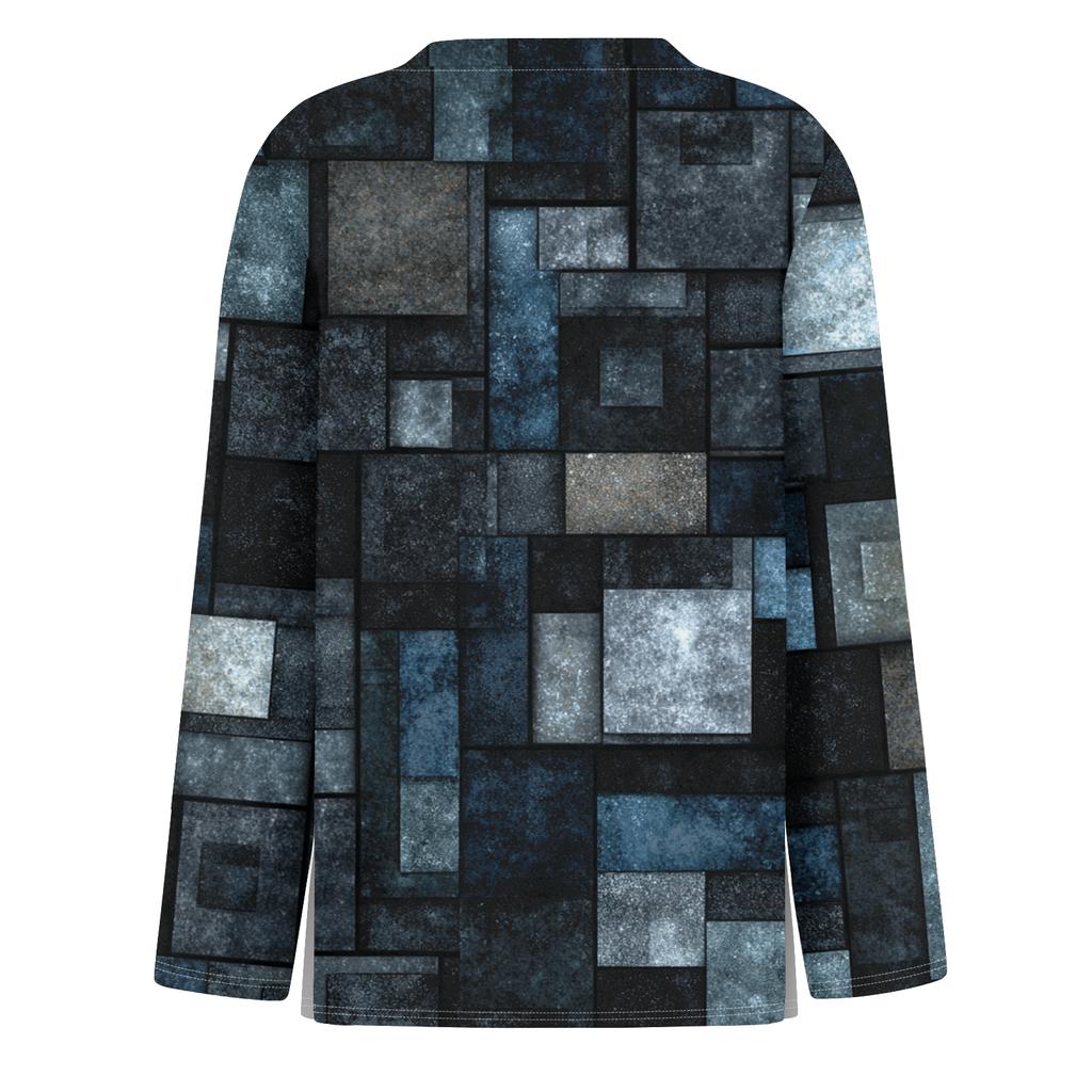 Damenmode Saumschlitz Lässig Retro Blumendruck Rundhals Langarm Oberteil