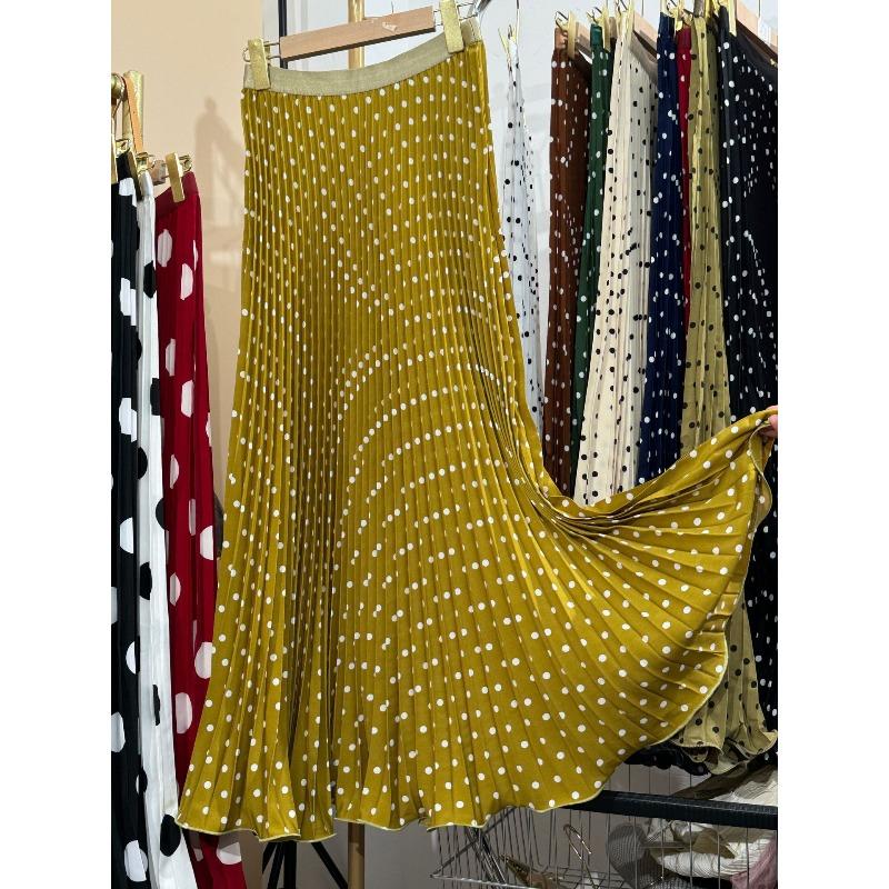 Gonna Lunga Pois Vita Alta per Donna Elegante Boho da Spiaggia Orlo Ampio Arricciata Pieghettata Vestibilità Larga Stile