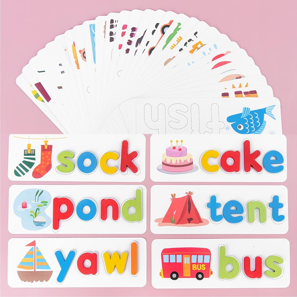 Montessori Alphabet Spelling Word Wooden Math Toys Kids Educational Teaching English Alphabet Cards Puzzle Game Learning Toys