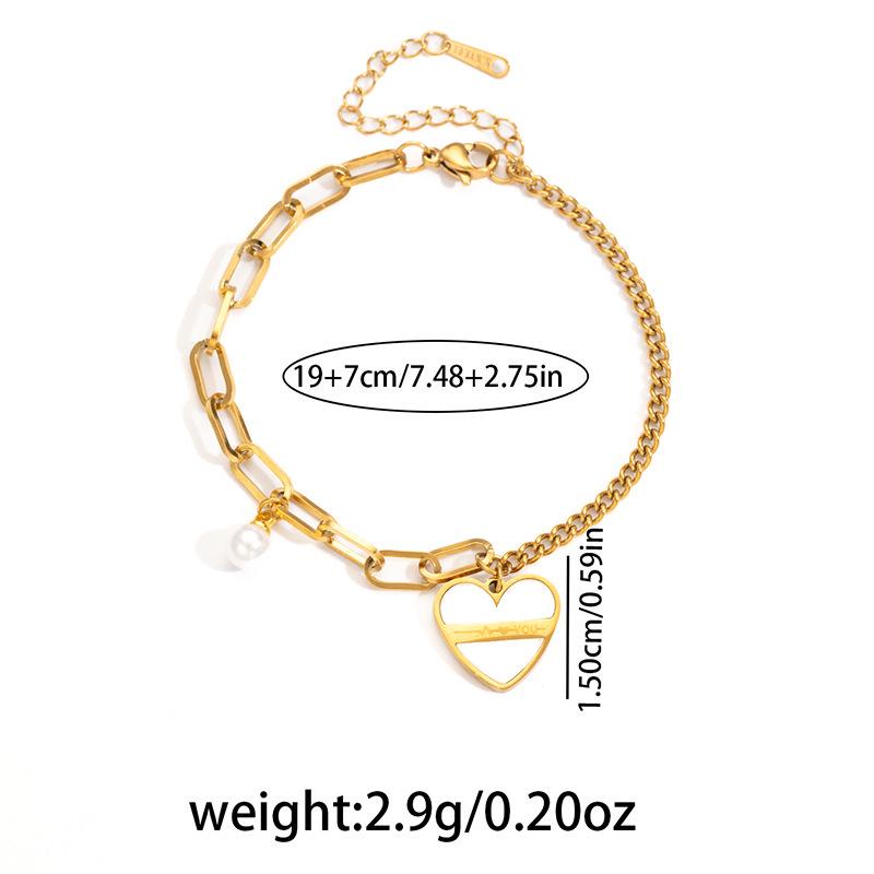 Women's Titanium Steel Heart Chain Bracelet with Beads - Luxurious Light Pull-Out Design