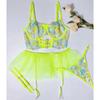 New Sexy Flowers Embroidery Hollow Out Underwear Set For Women Lace Metal Chain Stitching Sexy Lingerie Garters Suit
